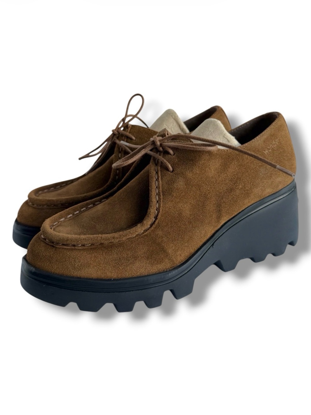 Wonders Brown Suede Platform Lace-Up Shoes Moc‑toe  Loafers Size EU 38
